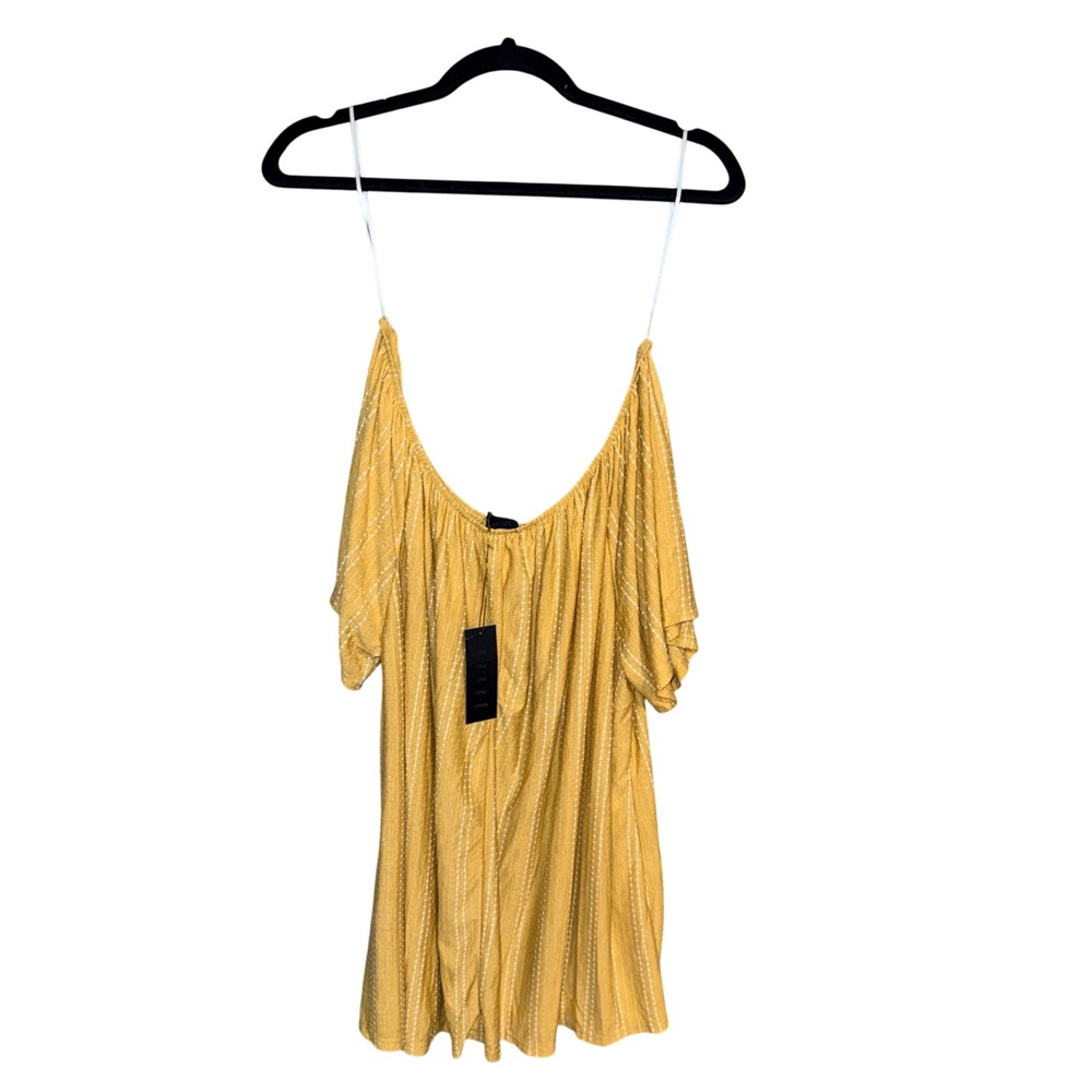 W5 Yellow Striped Off Shoulder Flutter Sleeve Mini Dress 3X - Picture 3 of 3